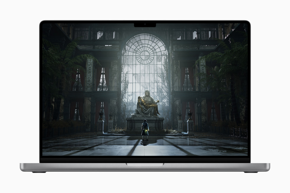 Gameplay i Lies of P vises på en 16" MacBook Pro. 