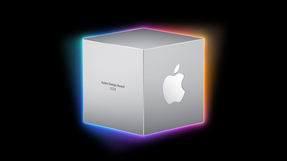 Apple Design Award-trofæet til vinderne i 2024. 