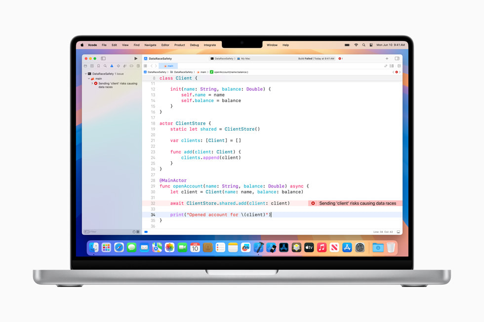 Swift 6 언어 모드를 보여주는 MacBook Pro 14.