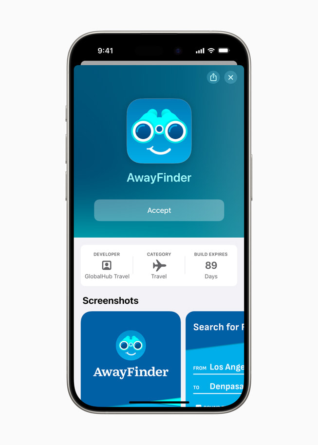 AwayFinder를 보여주는 iPhone 15 Pro.
