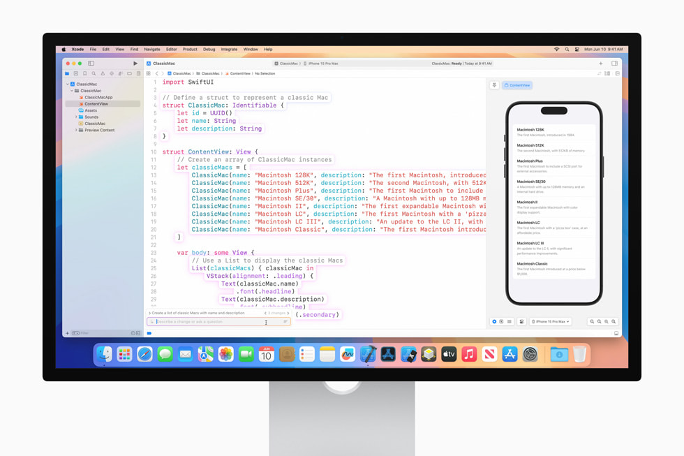 Swift Assist를 보여주는 Studio Display.