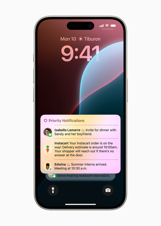 Las Priority Notifications en un iPhone 15 Pro.