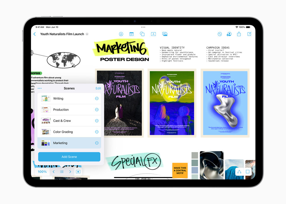 Un iPad Pro que muestra un proyecto titulado «Marketing Poster Design».
