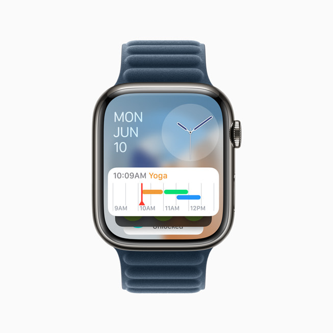 Apple Watch Series 9, Akıllı Gruplama’nın üst kısmında takvim araç takımını gösteriyor.