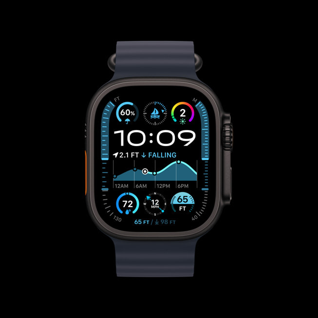 Havsband med Apple Watch Ultra 2 i svart titan.