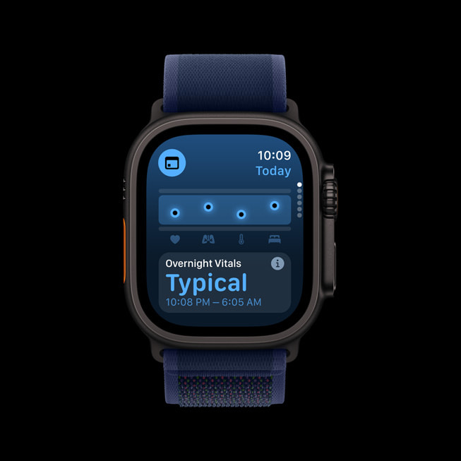 Appen Vitalparametrar i watchOS 11 visas på Apple Watch Ultra 2.