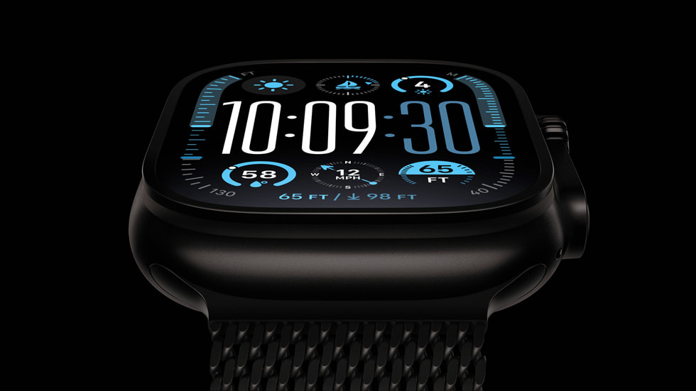 Närbild på Apple Watch Ultra 2 i svart titan.