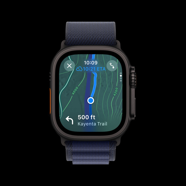 En anpassad vandringsrutt visas på Apple Watch Ultra 2.