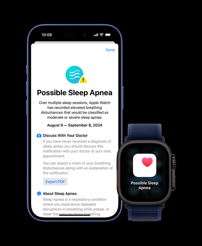 Funktionen för upptäckt av tecken på sömnapné visas på iPhone 16 och Apple Watch Ultra 2. 