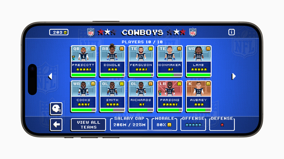 Et stillbilde fra NFL Retro Bowl ’25 på iPhone 15 Pro.