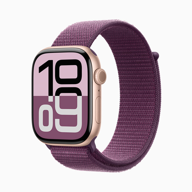 Apple Watch Series 10 av aluminium i rosegull.