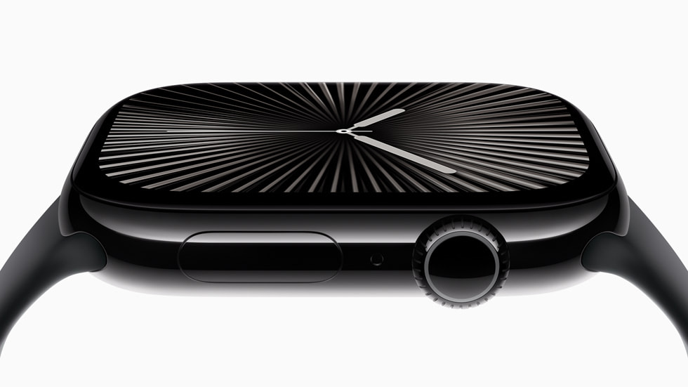 Et nærbilde av Apple Watch Series 10 sett fra siden.