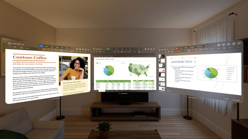 تطبيقات Microsoft 365 معروضة في نظام visionOS.