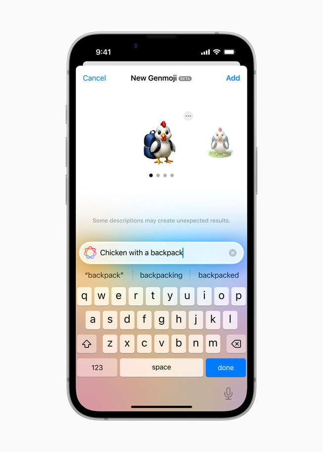 Criação de Genmoji no iPhone 16e.