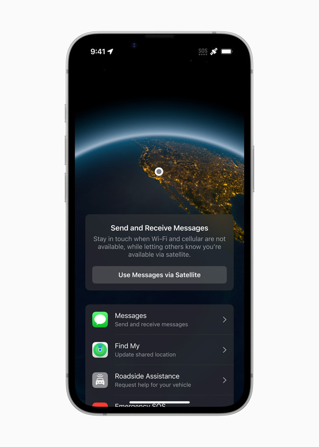 iPhone 16e mostrando o recurso Mensagens via Satélite.
