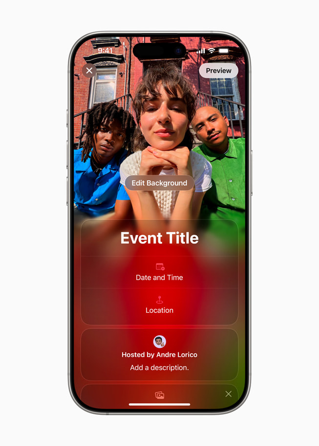iPhone 16 Pro’da ekrandaki Apple Davetiye uygulaması kullanıcıdan etkinliği adlandırmasını ve bir fotoğraf seçmesini istiyor.