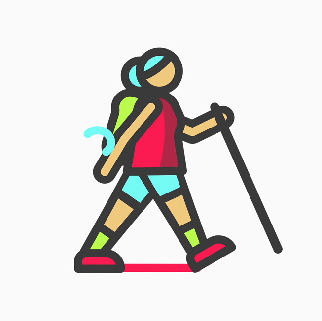 ハイキングをしている人物のイラストのアイコン。