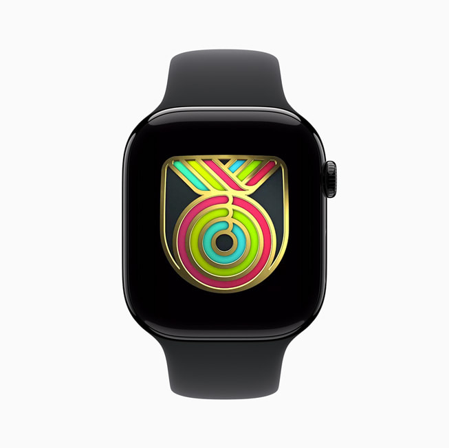 メダルのイラストのアイコンが表示されているApple Watch。