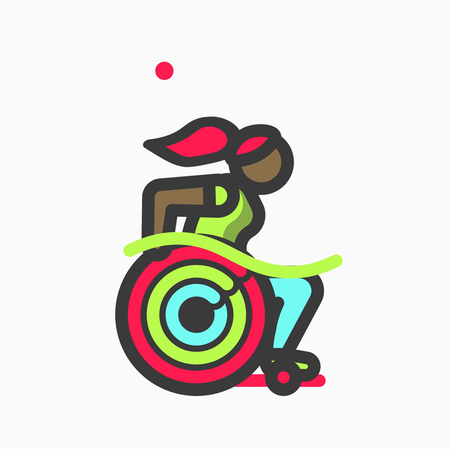 車椅子でワークアウトをしている人物のイラストのアイコン。