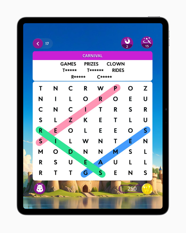iPad Airに表示されている「Words of Wonders：Search+」（Fugo Games）の静止画像。