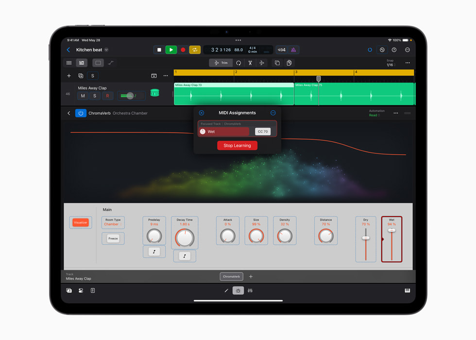 Ukázka funkce Learn MIDI v aplikaci Logic Pro na iPadu