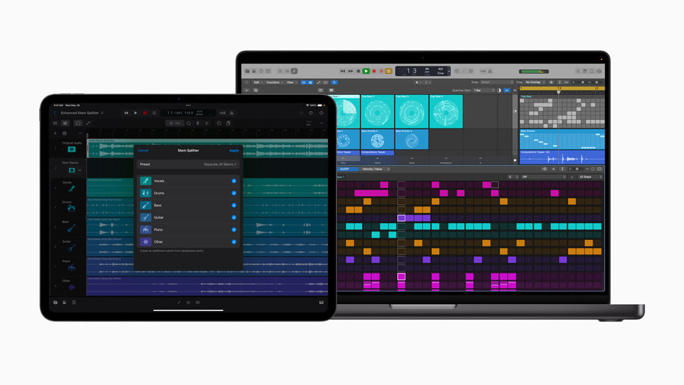 Ukázka aktualizací aplikace Logic Pro na iPadu a Macu