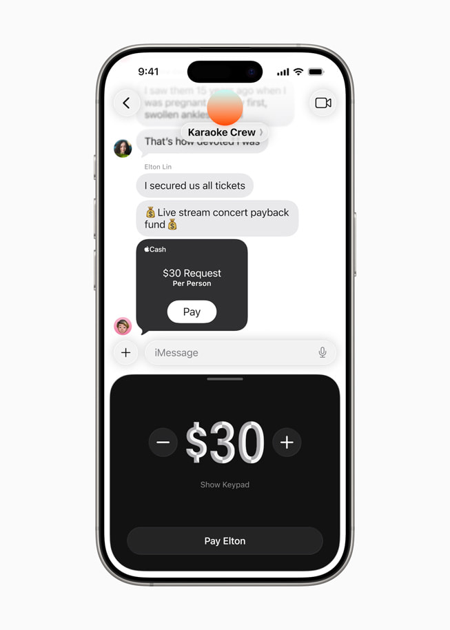 Žádost o platbu přes Apple Cash ve skupinové konverzaci v aplikaci Zprávy