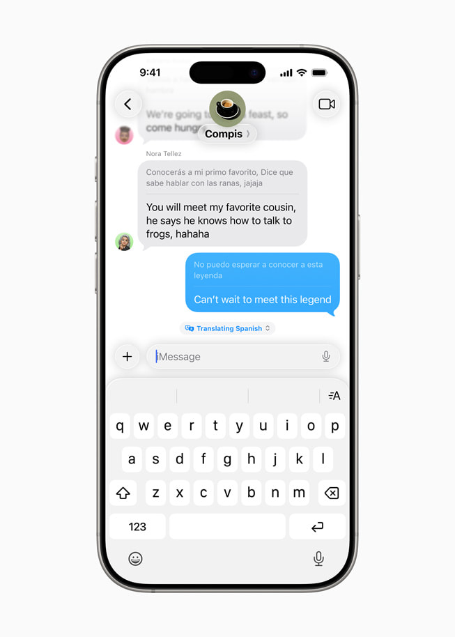 Live Translation in the Messages app displayed on iPhone 16 Pro.