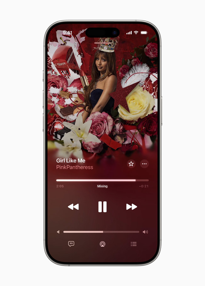 Un iPhone 16 Pro muestra la nueva funcionalidad AutoMix en Apple Music.