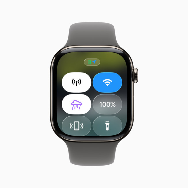 Centrum sterowania pokazane na Apple Watch użytkownika.