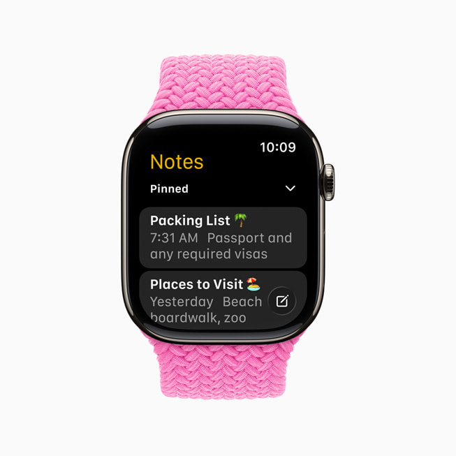 Aplikacja Notatki pokazana na Apple Watch użytkownika.