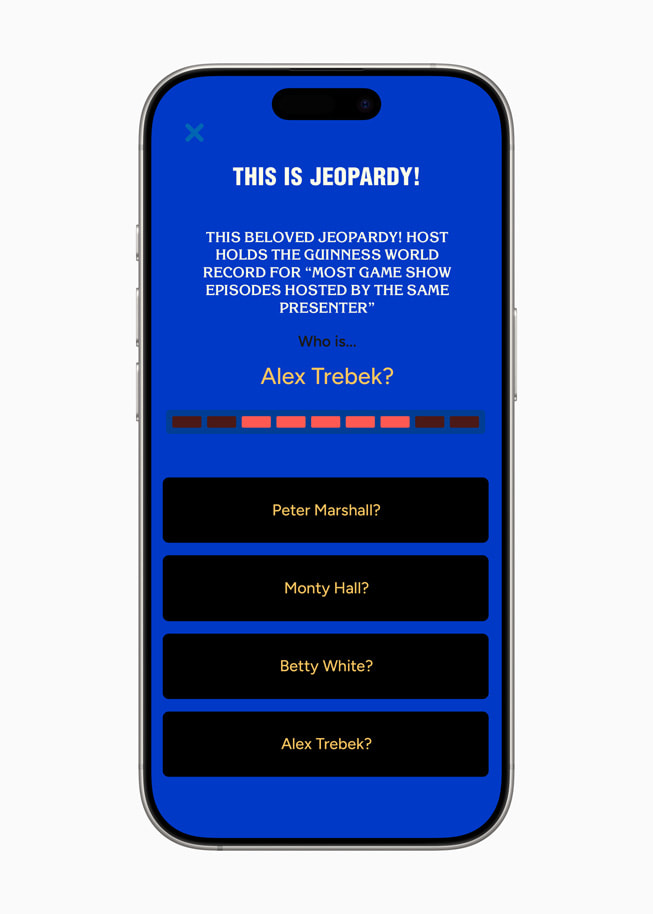 Una pantalla de Jeopardy! Daily en un iPhone 16 Pro.