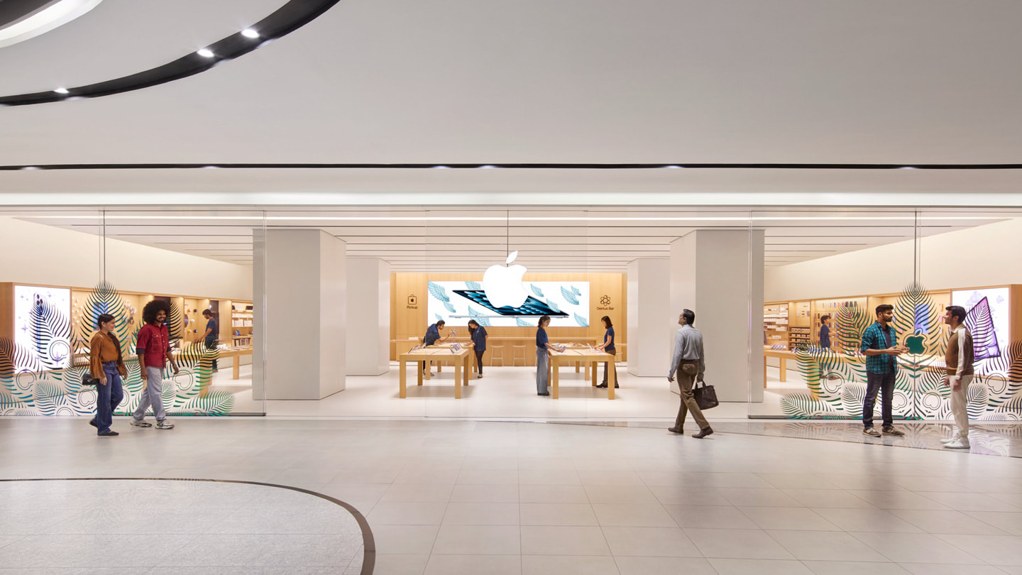Imagen del exterior de la tienda Apple Hebbal en Bangalore, India.