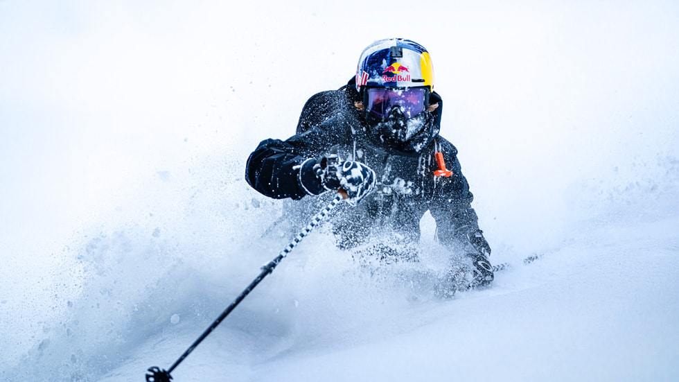 An image still of a freeskier from “Backcountry Skiing,” the first episode of “World of Red Bull.”
