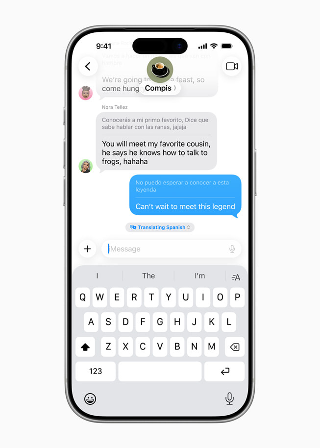 iPhone shows Live Translation in Messages.