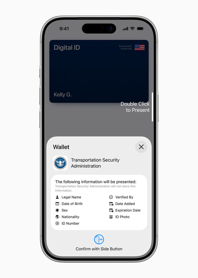 Un iPhone 17 Pro muestra Digital ID en Wallet con la opción para presentarlo en los controles de TSA.