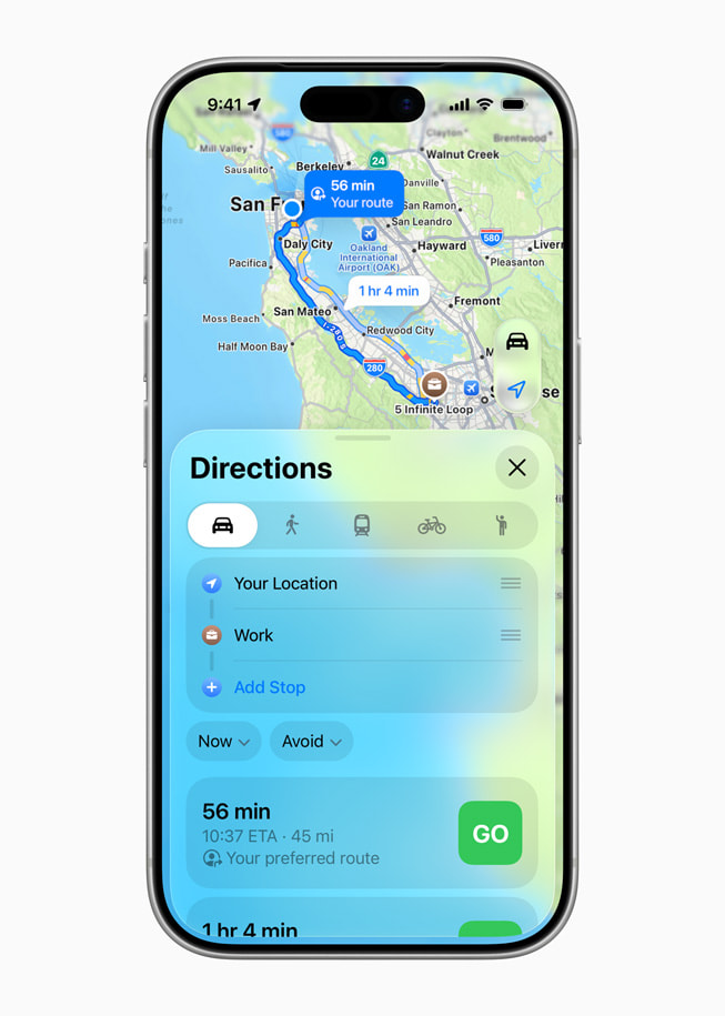 Rutas preferidas en Mapas de Apple se muestra en un iPhone 17 Pro.