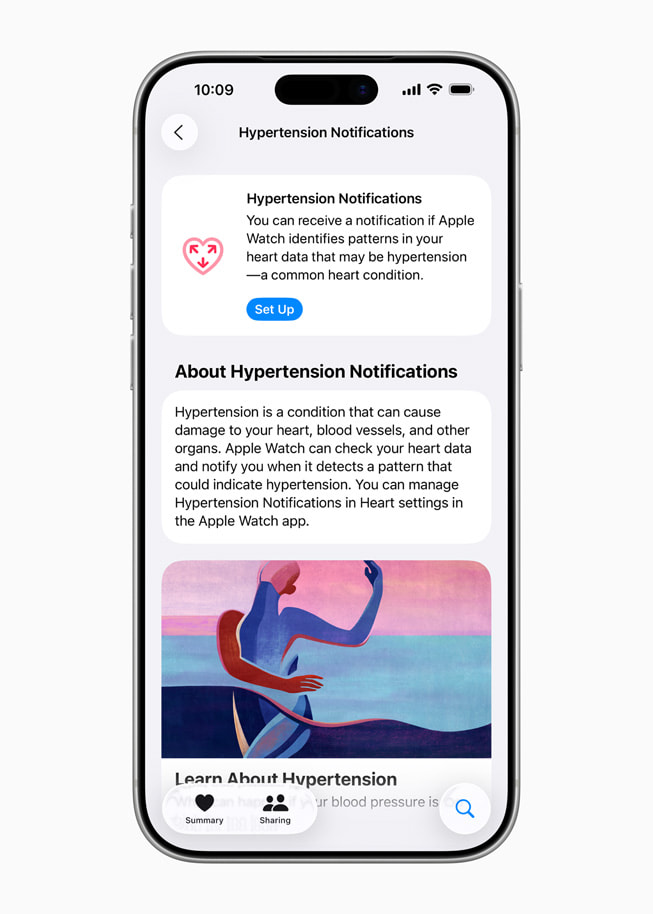 Fitur pemberitahuan hipertensi di aplikasi Kesehatan pada iPhone.