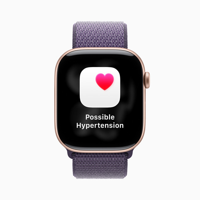 Eine Benachrichtigung über Bluthochdruck auf einer Apple Watch Series 11. 
