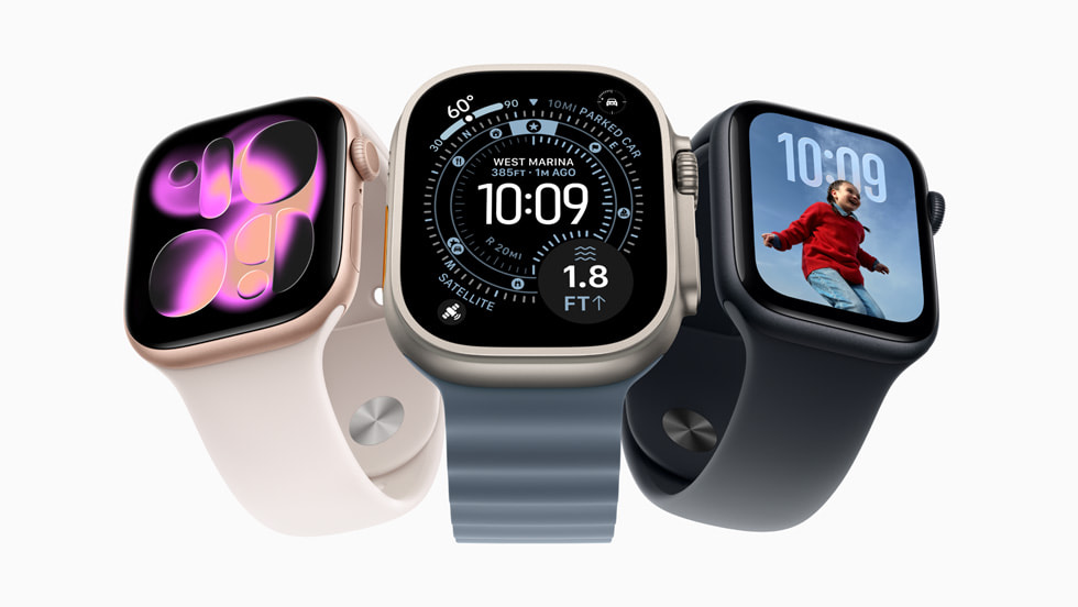 Die aktuelle Apple Watch-Produktfamilie: Apple Watch Series 11, Ultra 3 und SE 3. 
