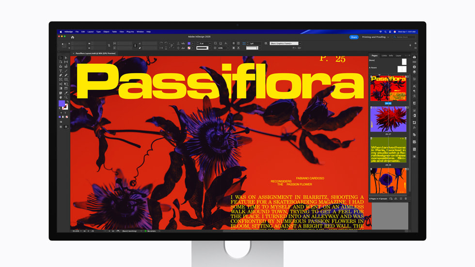 Adobe InDesign en un monitor Studio Display XDR.