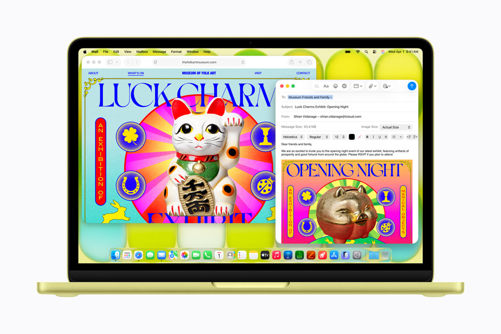 Una persona responde emails y navega por internet en una MacBook Neo amarillo cítrico.