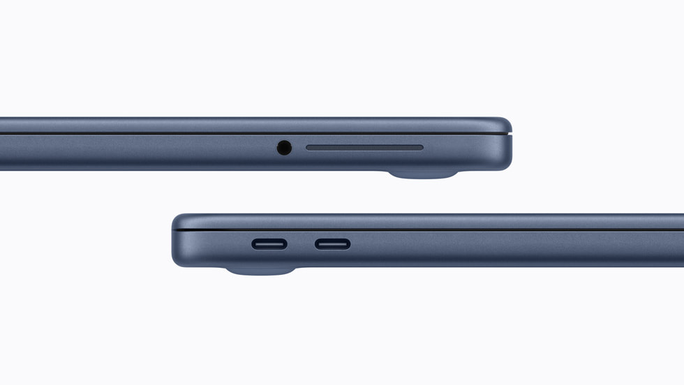 Primer plano de los puertos en dos dispositivos MacBook Neo.