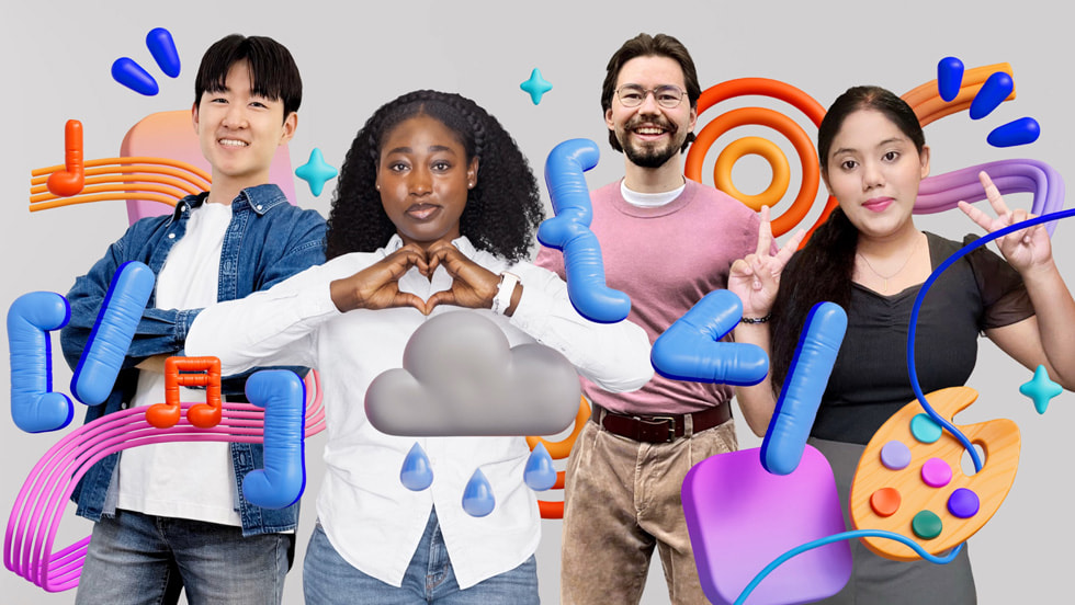 Collage colorido con los ganadores distinguidos del Swift Student Challenge 2026 Yoonjae Joung, Karen-Happuch Peprah Henneh, Anton Baranov y Gayatri Goundadkar.