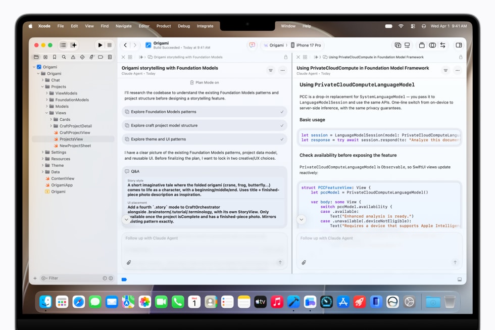 Una MacBook Pro muestra una ventana de programación en Xcode 27.