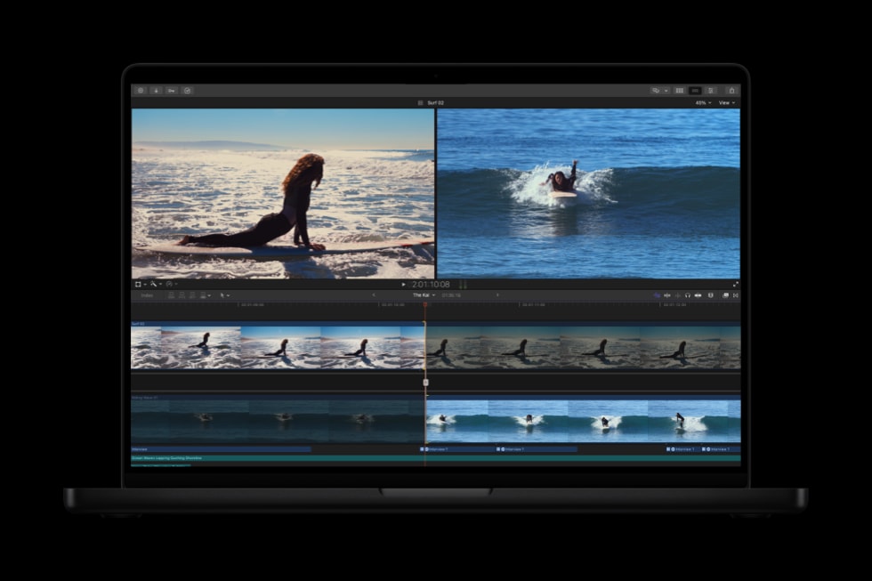 Una MacBook Pro muestra la funcionalidad para hacer recortes avanzados en Final Cut Pro.