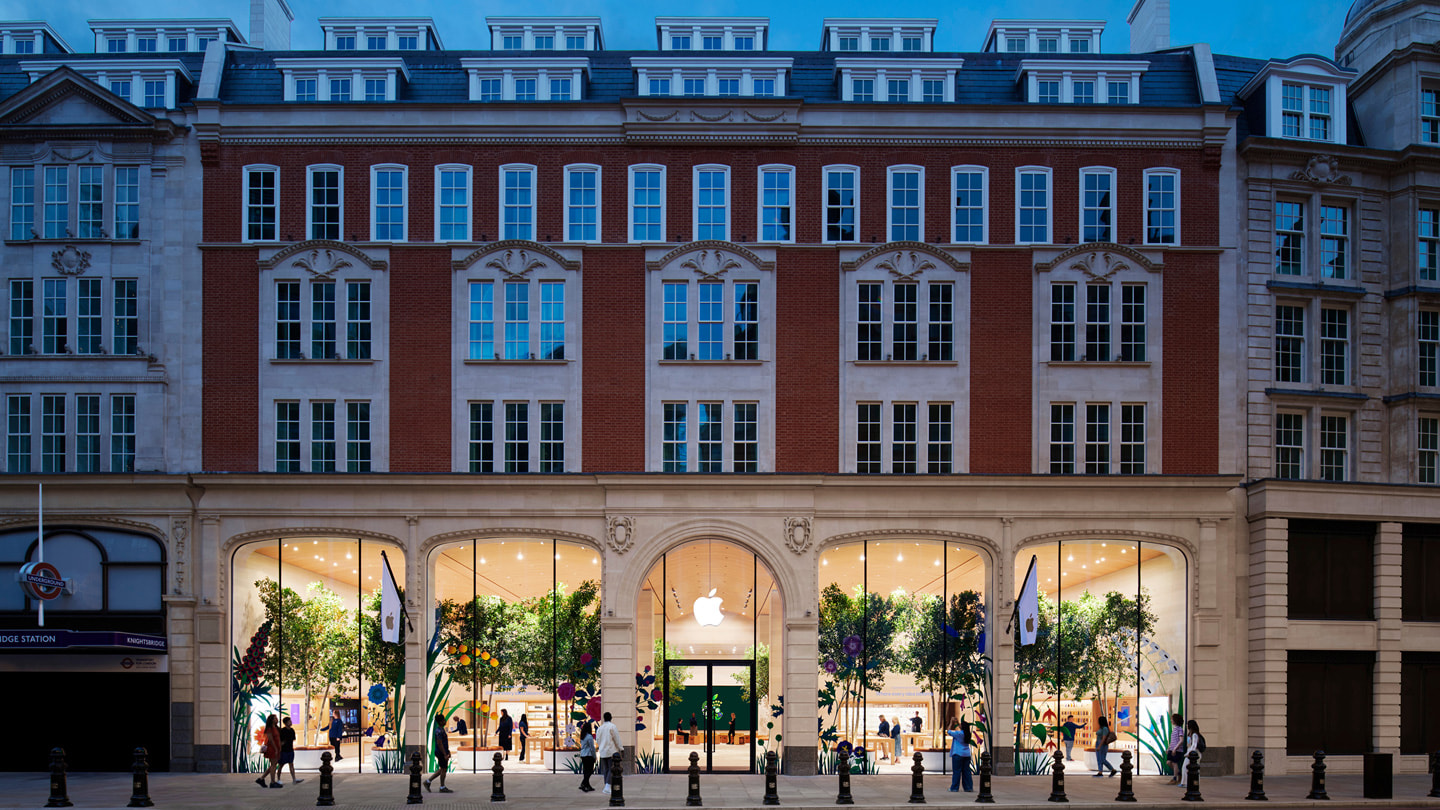 De buitenkant van Apple Brompton Road in Londen staat afgebeeld.