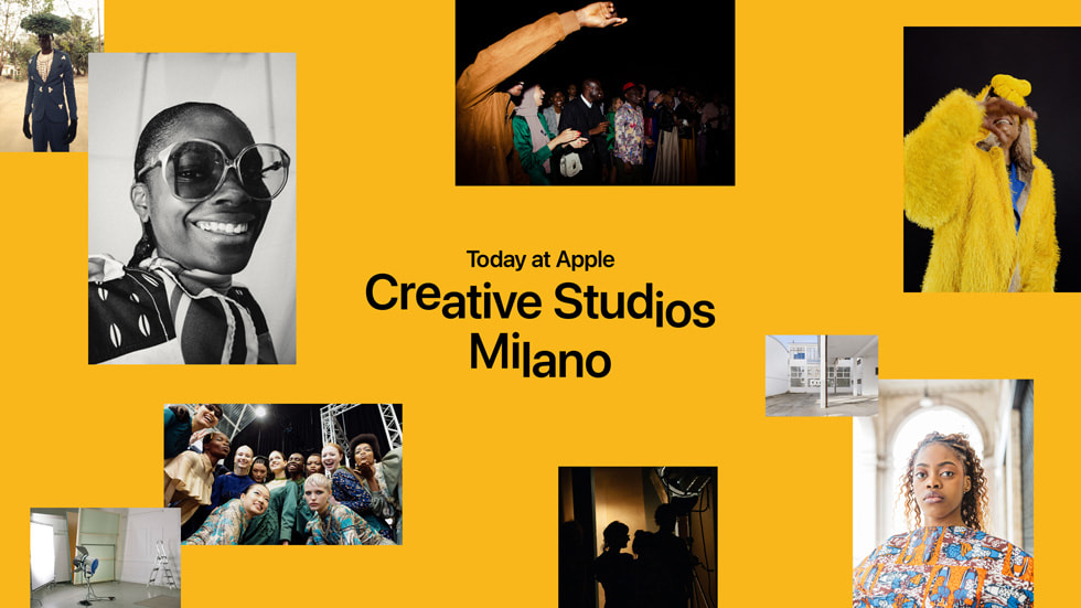 Kolaj tarzında bir görselde “Today at Apple Creative Studios Milano.” yazıyor