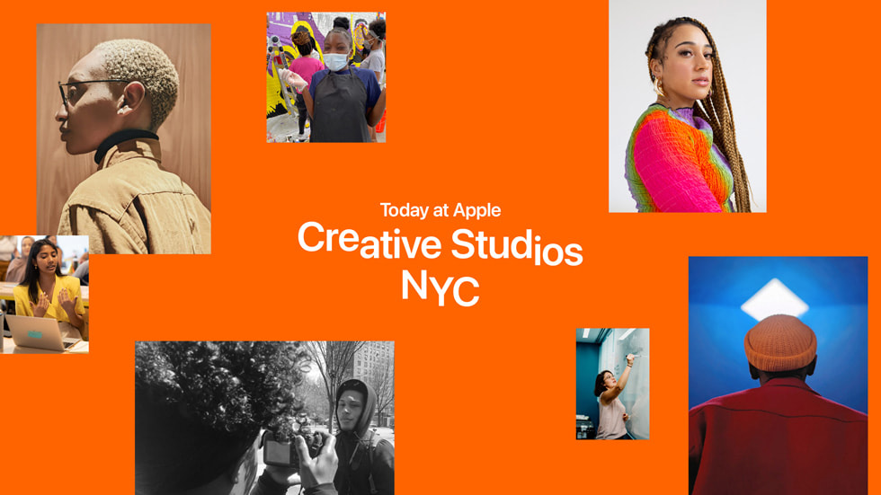 Kolaj tarzında bir görselde “Today at Apple Creative Studios New York.” yazıyor