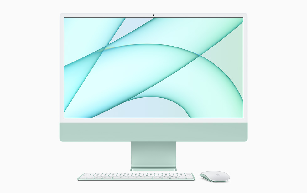 グリーンのiMacと、色を合わせたMagic KeyboardとMagic Mouse。